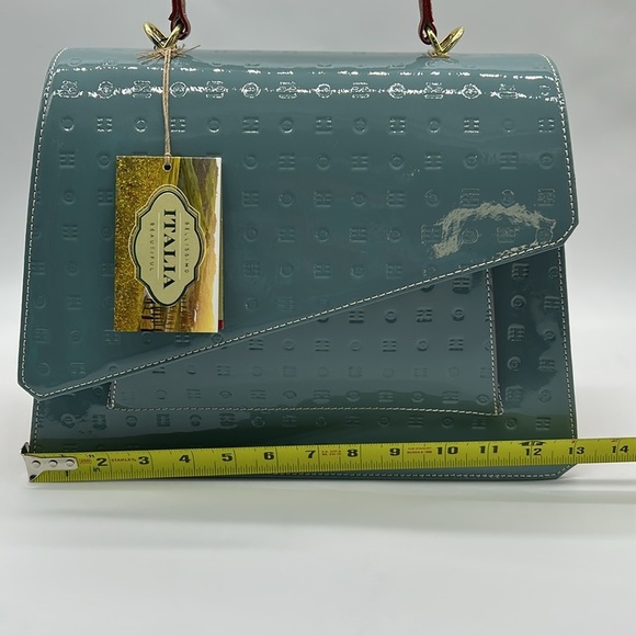 2277- Arcadia Patent Blue Crossbody Bag Made In Italy Patent Leather NWT - Picture 11 of 12